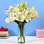 6 White Oriental Lilies in Glass Vase