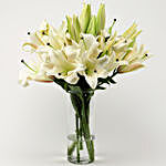 6 White Oriental Lilies in Glass Vase