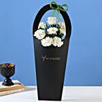 8 White Carnations In Black FNP Sleeve