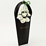 8 White Carnations In Black FNP Sleeve