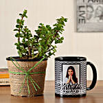 Jade Plant & Personalised Black Bday Mug