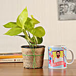 Money Plant & Personalised White Bday Mug
