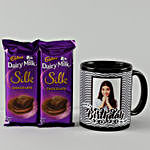 Personalised Black Bday Mug & Cadbury Silk