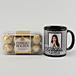 Personalised Black Bday Mug & Ferrero Rocher- 16 Pcs
