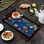Floral Bliss Blue Wooden Tray