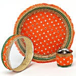 Thread Embroidery Orange Thali Set