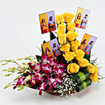 Yellow Roses & Purple Orchids Personalised Basket