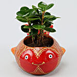 Ficus Compacta In Hand-painted Fish Planter