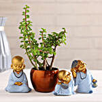 Cute Monk Idols & Jade Plant