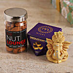 Beige Ganesha Idol With Almonds & Chocolate Burfi