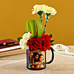 Red & Yellow Carnations In Black Mug