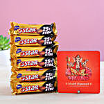 Shubh Deepawali Table Top & 6 Cadbury 5 Star Chocolates