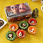 Personalised Choco Nut Cookie Box With 6 Diyas & Ganesha Idol