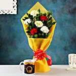 Mixed Carnations & Printed Karwa Chauth Mug