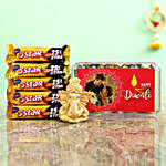 Personalised Pink Diwali Box With Beige Ganesha Idol & Cadbury 5 Star Combo