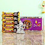 Personalised Purple Diwali Box With Silver Ganesha Idol & Cadbury 5 Star Combo