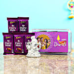 Personalised Purple Diwali Box With Silver Ganesha Idol & Dairy Milk