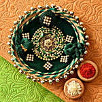 Green Velvet Floral Bhaidooj Pooja Thali