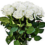 Serene 15 White Roses Cylindrical Glass Vase