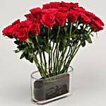 25 Red Roses in Glass Vase