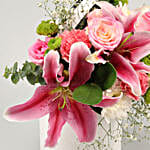 Mixed Gorgeous Flowers In Wooden Tray