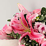 Mixed Gorgeous Flowers In Wooden Tray