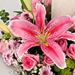 Mixed Gorgeous Flowers In Wooden Tray