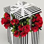 Red Roses & Green Daisies Black & White Box