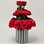 Red Roses In Round Cardboard Box