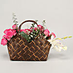 Roses & Orchid In Jute Basket