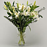 White Oriental Lilies In Vase