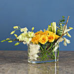 White & Yellow Flowers In Glass Vase