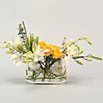 White & Yellow Flowers In Glass Vase