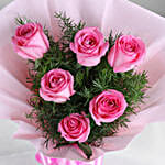 Delicate Love 6 Pink Roses Bunch