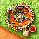 Festive Orange Pooja Thali With Batisa Combo
