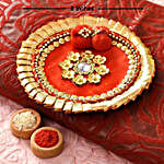 Gorgeous Red Pooja Thali With Kaju Barfi Combo