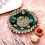 Green Pooja Thali With Pista Roll Combo