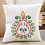 Embroidered Diya Happy Diwali Cushion