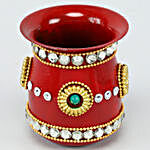 Red Kundan Craft Karwa Chauth Thali Set