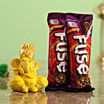Cadbury Fuse Chocolate Bars & Matte Yellow Ganesha Idol Combo