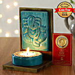 24 Carat Gold Plated Coin Free With Sitting Ganesha Tealight holder