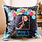 Birthday Balloons Personalised Sequin Cushion