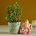 Jade Plant & Pink Dhoti Ganesha Idol