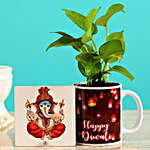 Beautiful White Mug Money Plant Table Top Diwali Combo