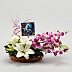 Lilies & Orchids Arrangement With Ganesha Table Top