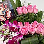 Pink Roses & Purple Orchids Basket With Ganesha Table Top