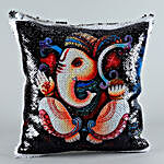 Serene Ganesha Sequin Cushion With Diyas