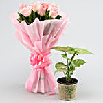 Syngonium Plant & Pink Rose Bouquet