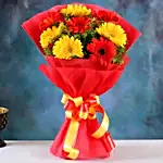 Glorious Red & Yellow Gerbera Blossoms Bouquet