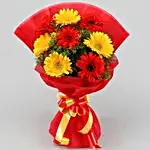 Glorious Red & Yellow Gerbera Blossoms Bouquet